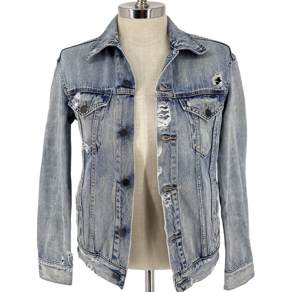 Anthro ABLE Women's Small The Merly Denim Jacket‎ Trucker Distressed